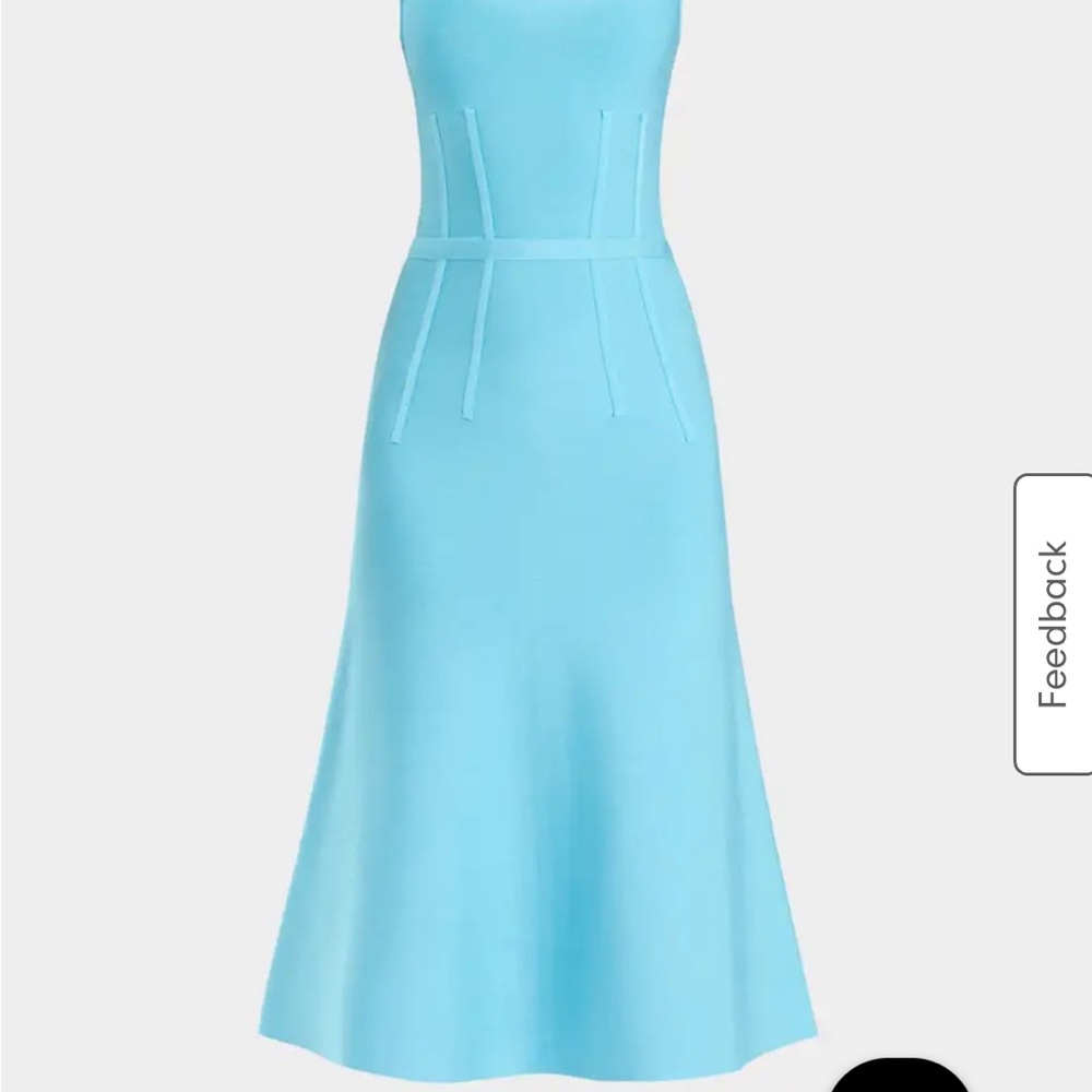 Blue Halter A-Line Midi Dress for Wedding Guests